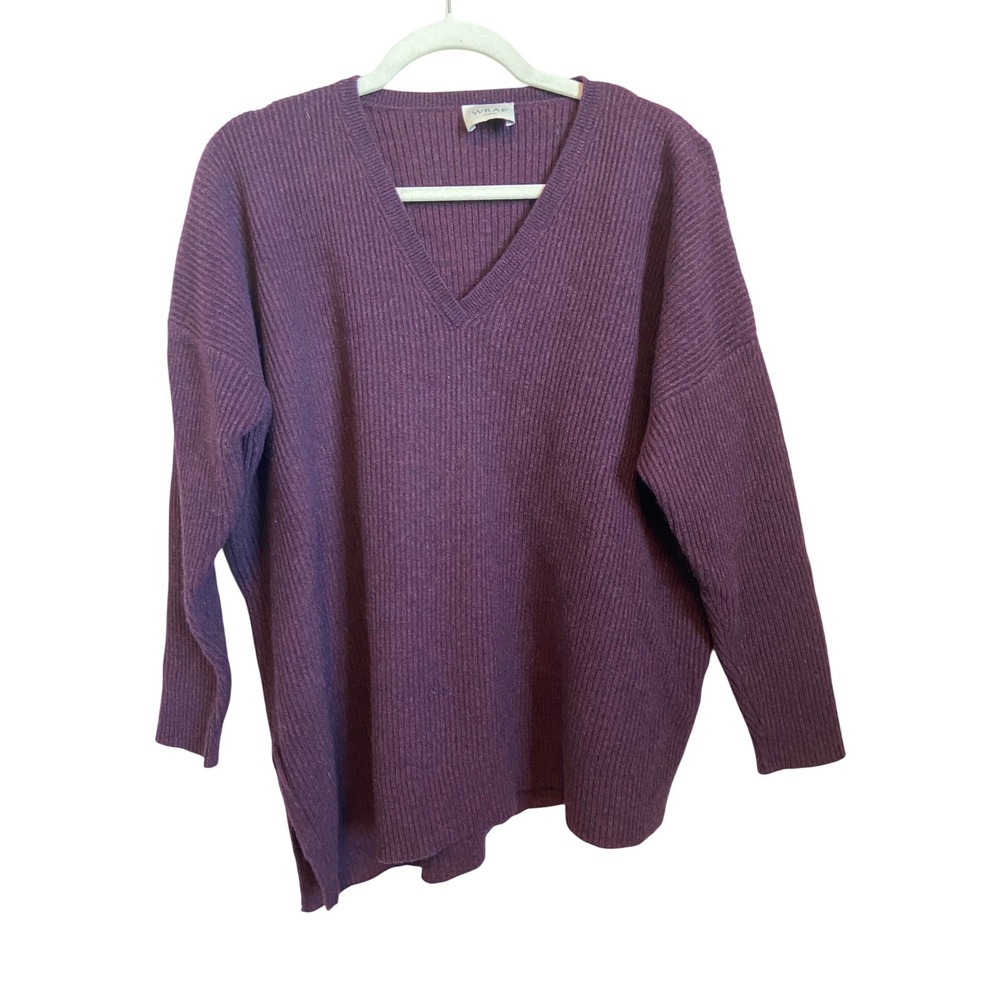 Wrap London Purple Ribbed Cotton Wool V-Neck Oversized Sweater US 16/UK‎ 20